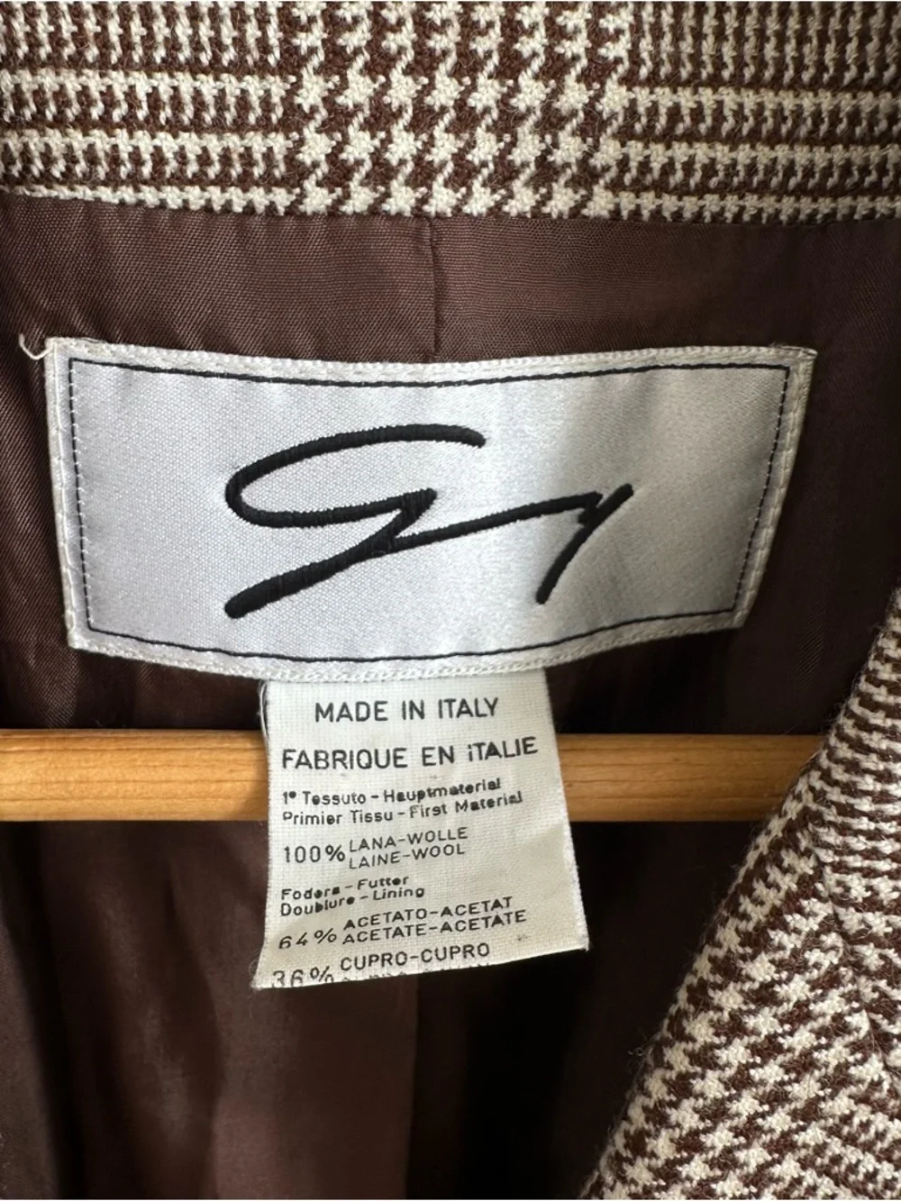100% Wool Checked & Houndstooth Brown Plaid Blazer - Picture 8 of 13